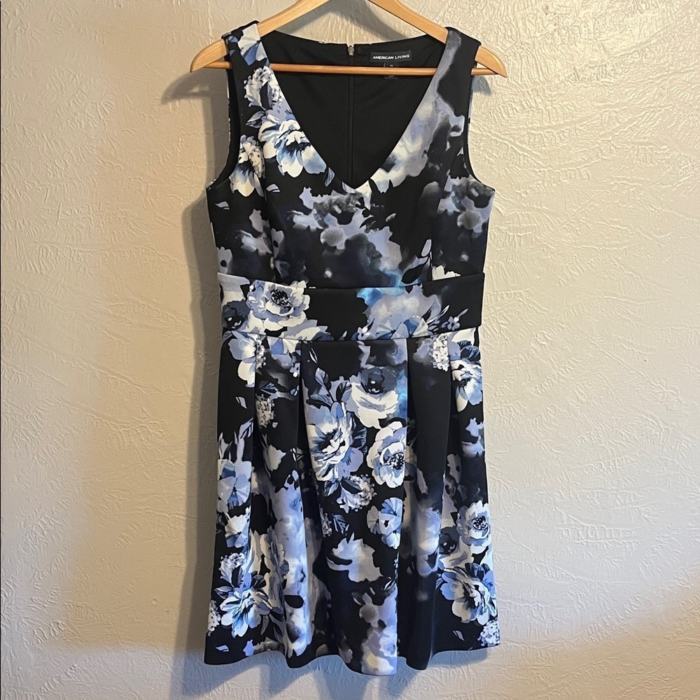 American Living Black and Blue Floral Dress 12